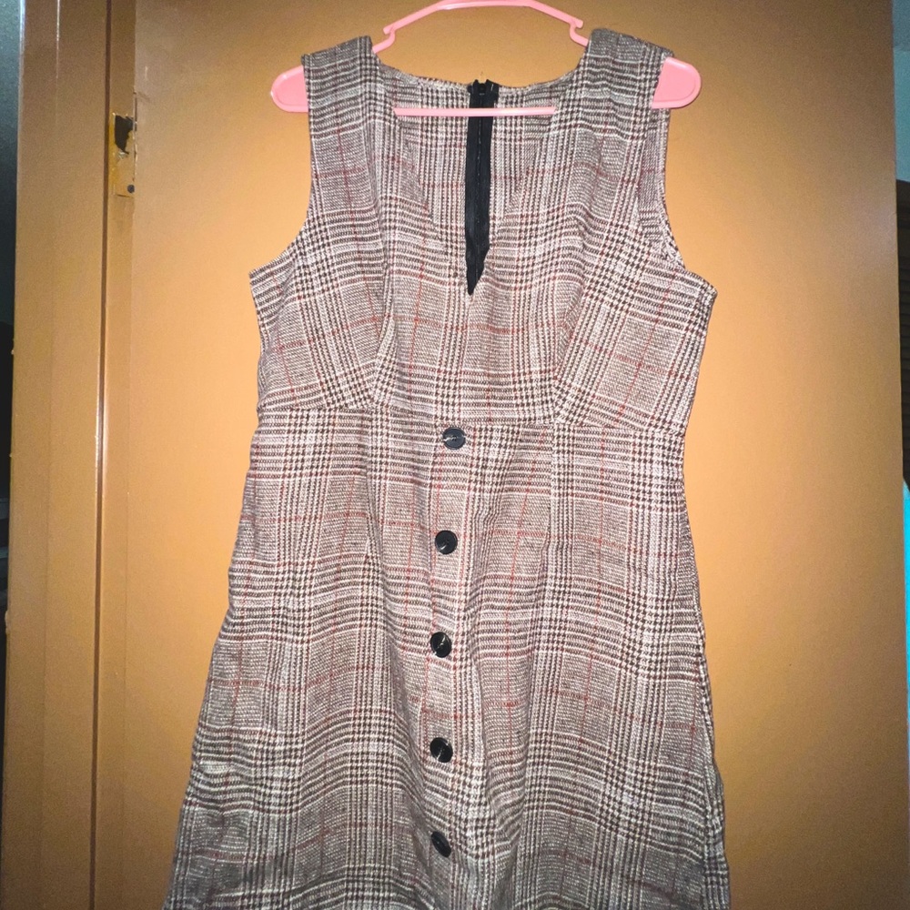 Plaid sleeveless shirt dress dress